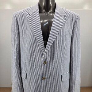 Chaps Blazer Mens 48L Blue Striped Seersucker Cotton Preppy Sport Coat Jacket